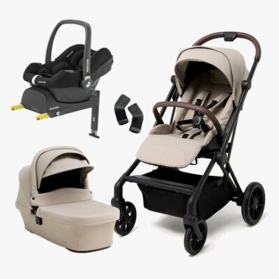 Beemoo Pro Twist Duovogn Inkl. MaxiCosi CabrioFix Autostol Baby & Base, Latte Beige/Essential Black