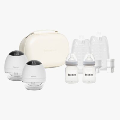 Beemoo CARE Wearable LED Elektrisk Brystpumper Dobbelt inkl. Modermælksposer Modermælksflaske &  Opbevaringstaske