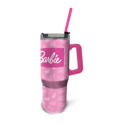 Barbie termokop med sugerør og håndtag - Tumbler drikkedunk 940 ml