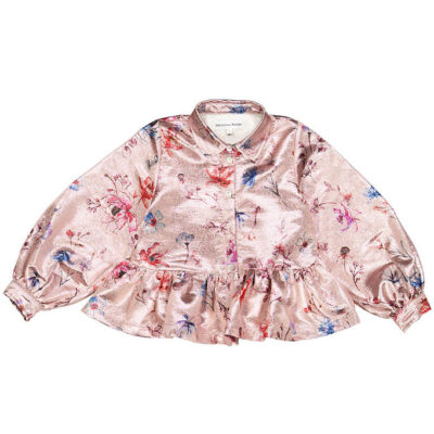 Christina Rohde Skjorte - Rosa Glitter m. Blomster