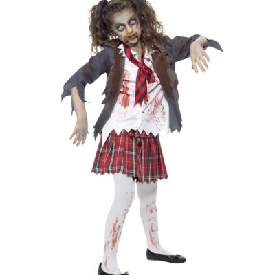 Smiffys Udklædning - Zombie School Girl - Grå/Hvid/Rød