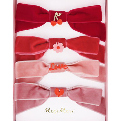 Meri Meri Hårspænder - 4-pak - Velour - Sløjfer - 11,5 cm - Clip
