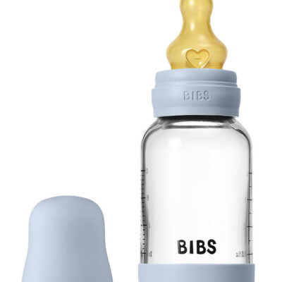 BIBS Sutteflaske - 120 ml - Glas/Naturgummi - Baby Blue
