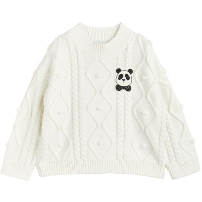 Mini Rodini Bluse - Strik - Offwhite m. Panda
