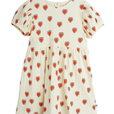 Mini Rodini Kjole - Rib - Offwhite m. Hjerter