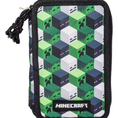 Minecraft Penalhus m. Indhold - Grøn/Sort