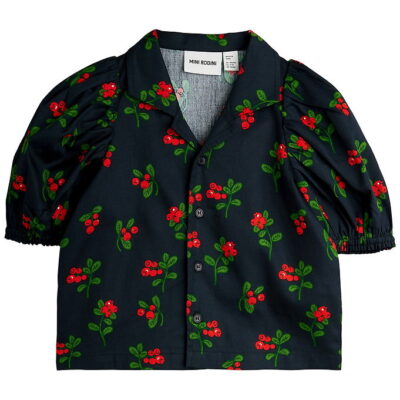 Mini Rodini Skjortebluse - Sort m. Tyttebær