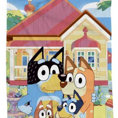 Bluey håndklæde - 70x140 cm - 100% bomuld - Blødt badehåndklæde med Bluey og hendes familie