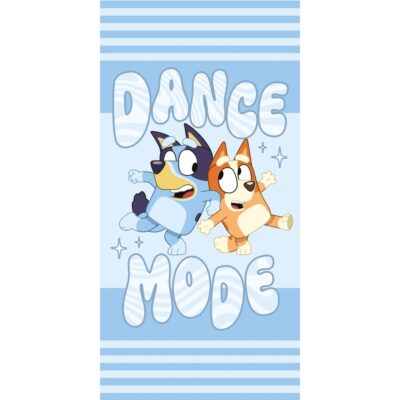 Bluey håndklæde - 70x140 cm - Blødt badehåndklæde med Bluey og Bingo i dance mode - 100% bomuld børnehåndklæde