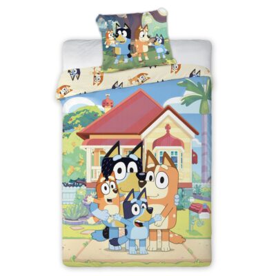 Bluey sengetøj - 100% bomuld - Børnesengetøj 140x200 cm - Bluey og familien - Beige bagside