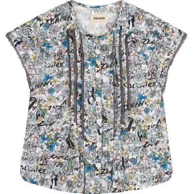 Zadig & Voltaire Top - Happy - Lyseblå m. Blomster