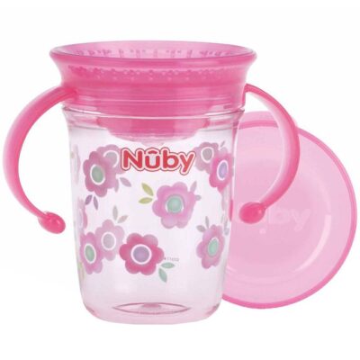 Nuby Drikkekop m. Håndtag - 240ml - Pink m. Print