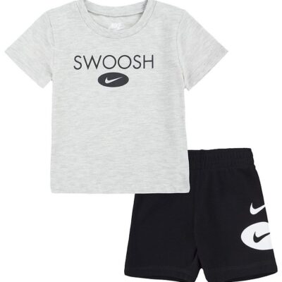 Nike Shortssæt - T-shirt/Shorts - Swoosh - Sort/Grå