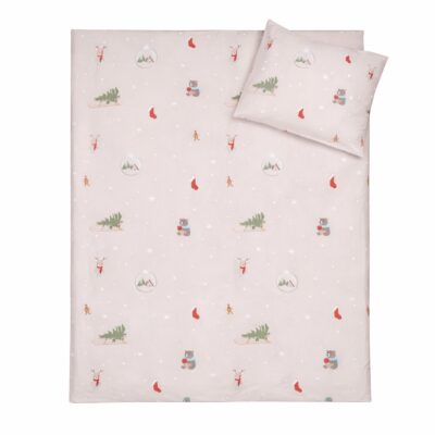 Julesengetøj - 100% bomuld - Junior sengetøj 100x140 cm - Beige med juleikoner