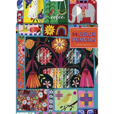 Eeboo Farveblyanter - 24 Stk. - Neon/Metal - Dutch Quilt Sampler