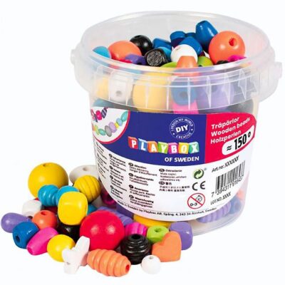 Playbox Perler - Træperler I Spand - 150 Stk - Basisfarver