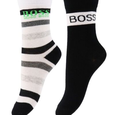 BOSS Strømper - 2-pak - Casual - Sort/Hvid m. Striber