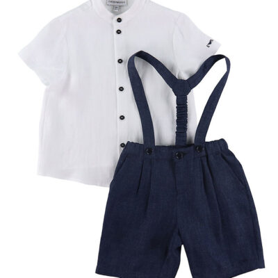 Emporio Armani Sæt - Skjorte/Shorts - Hvid/Navy