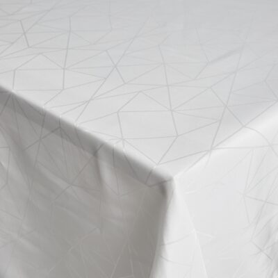Borddug - Damask dug - Hvid tekstildug - Jacquardvævet dug med geometrisk mønster - Eksklusiv festdug