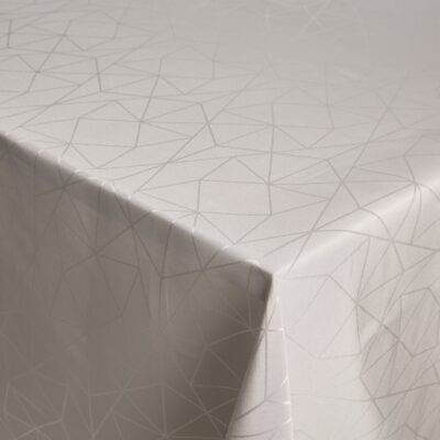 Borddug - 140x420 cm - Damask dug - Sandfarvet tekstildug - Jacquardvævet dug med geometrisk mønster - Ekstra lang dug