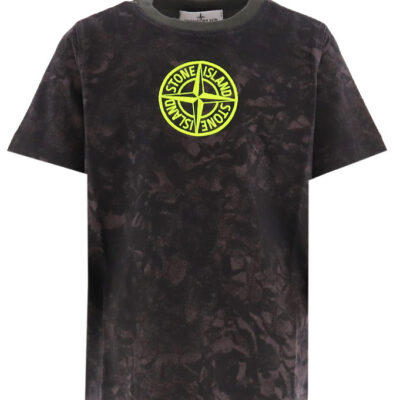 Stone Island T-shirt - Sortmeleret/Gul m. Logo