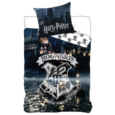 Harry Potter sengetøj - 100% bomuld - Børnesengetøj 140x200 cm - Glow in the dark - Hogwarts våbenskjold