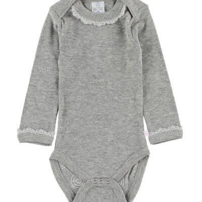 Smallstuff Body - L/Æ - Gråmeleret m. Hulmønster/Blondekant