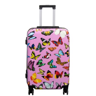 Kuffert - Hardcase kuffert - Str. Medium - Kuffert med motiv - Pink med sommerfugle print - Eksklusiv letvægt rejsekuffert