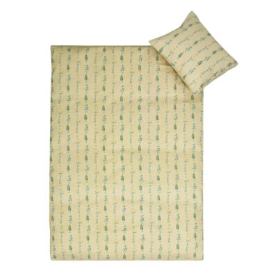 Stribet blomster sengetøj - 100% bomuld - Junior sengetøj 100x140 cm - Gult med stribet blomster
