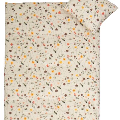 Forårsblomster sengetøj - 100% bomuld - Junior sengetøj 115x135 cm - Beige med forårsblomster