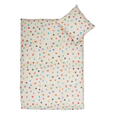 Bogstav sengetøj - 100% bomuld - Junior sengetøj 115x135 cm - Beige med bogstaver