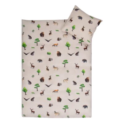 Skovens dyr sengetøj - 100% bomuld - Junior sengetøj 115x135 cm - Beige med skovens dyr