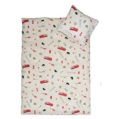 Brandvæsen sengetøj - 100% bomuld - Junior sengetøj 115x135 cm - Beige med brandvæsen ikoner