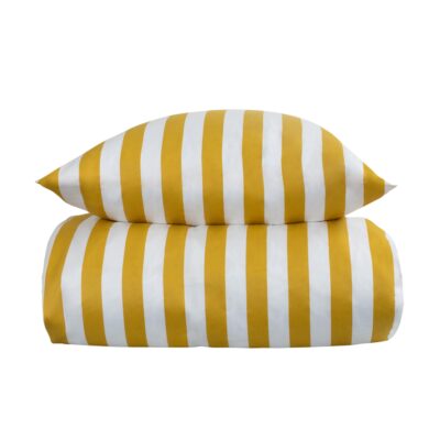 Stribet sengetøj - 100% blødt bomuldssatin - Gult og hvidt sengesæt - Nordic Stripe - By Night sengelinned