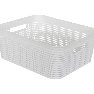 Opbevaringskurv - Hvid plastik kurv - 34x28x14 cm - Praktisk kurv til opbevaring