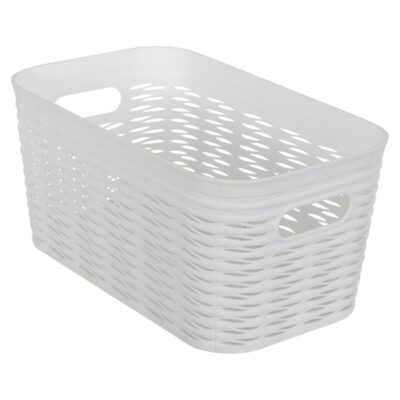 Opbevaringskurv - Hvid plastik kurv - 28x17x13 cm - Lille praktisk kurv til opbevaring