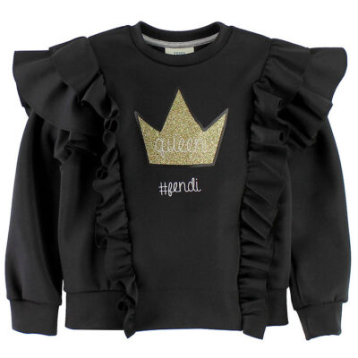 Fendi Kids Bluse - Sort m. Flæser/Guldkrone