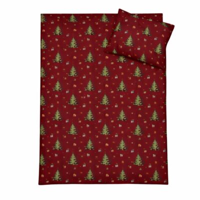 Julesengetøj - 100% bomuld - Junior sengetøj 100x140 cm - Rødt med julemus som pynter op til jul