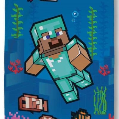 Minecraft håndklæde - 70x140 cm - 100% bomuld - Blødt badehåndklæde med Minecraft fish