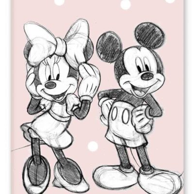 Prikket Mickey og Minnie Mouse håndklæde - 70x140 cm - 100% bomuld - Blødt badehåndklæde med de søde mus