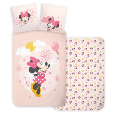 Minnie Mouse sengetøj - Vendbart sengesæt med Minnie med ballon - 100% bomulds sengelinned