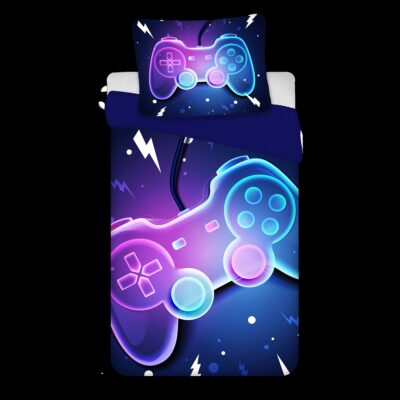 Gamer sengetøj - 100% bomuld - Børnesengetøj 140x200 cm - Blåt sengetøj med controller