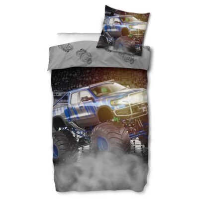 Monstertruck sengetøj - 100% bomuld - Børnesengetøj 140x200 cm - Grå