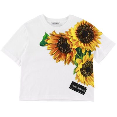 Dolce & Gabbana T-shirt - Hvid m. Solsikker/Krystaller