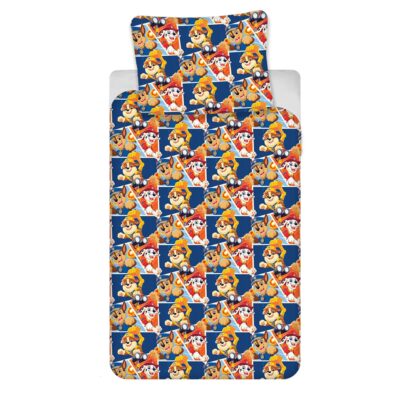 Paw Patrol sengetøj - 100% bomuld - Junior sengetøj 100x140 cm - Blå - Marshall, Chase og Rubble