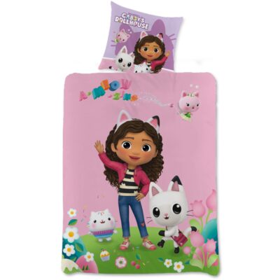 Gabbys Dollhouse sengetøj - Gabby og Pandy Paws - Vendbart sengesæt - 100% bomulds sengelinned