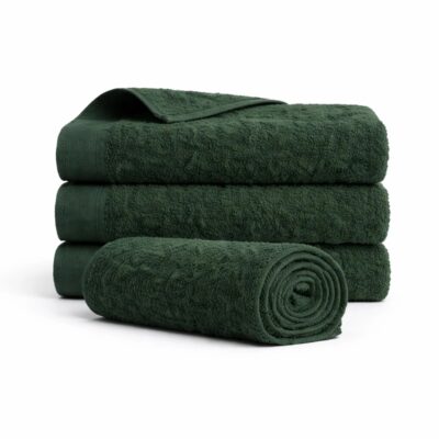 Bomulds håndklæde - 100% bomuld - 50x100 cm - Valmue - Mørkegrøn