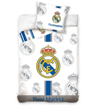 Real Madrid sengetøj - 100% bomuld - Børnesengetøj 140x200 cm - Fodbold sengetøj med logoer