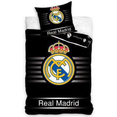 Real Madrid sengetøj - 100% bomuld - Børnesengetøj 140x200 cm - Sort fodbold sengetøj