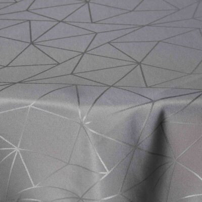 Rund dug - Ø230 cm - Damask dug - Grå tekstildug - Jacquardvævet dug med geometrisk mønster - Dug til rundt bord